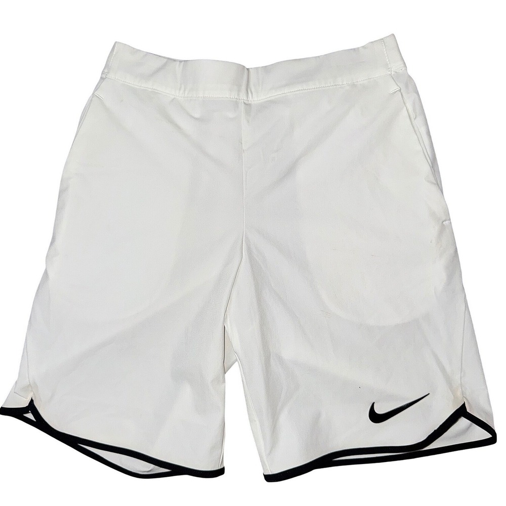 Nike Dri-FIT Athletic Shorts White Black Trim‎ Laser Cut Pockets Size M